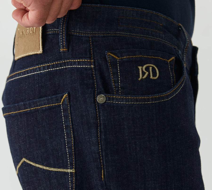 Denim arka — turuncu-krem arma dikiş, JRD nakışı